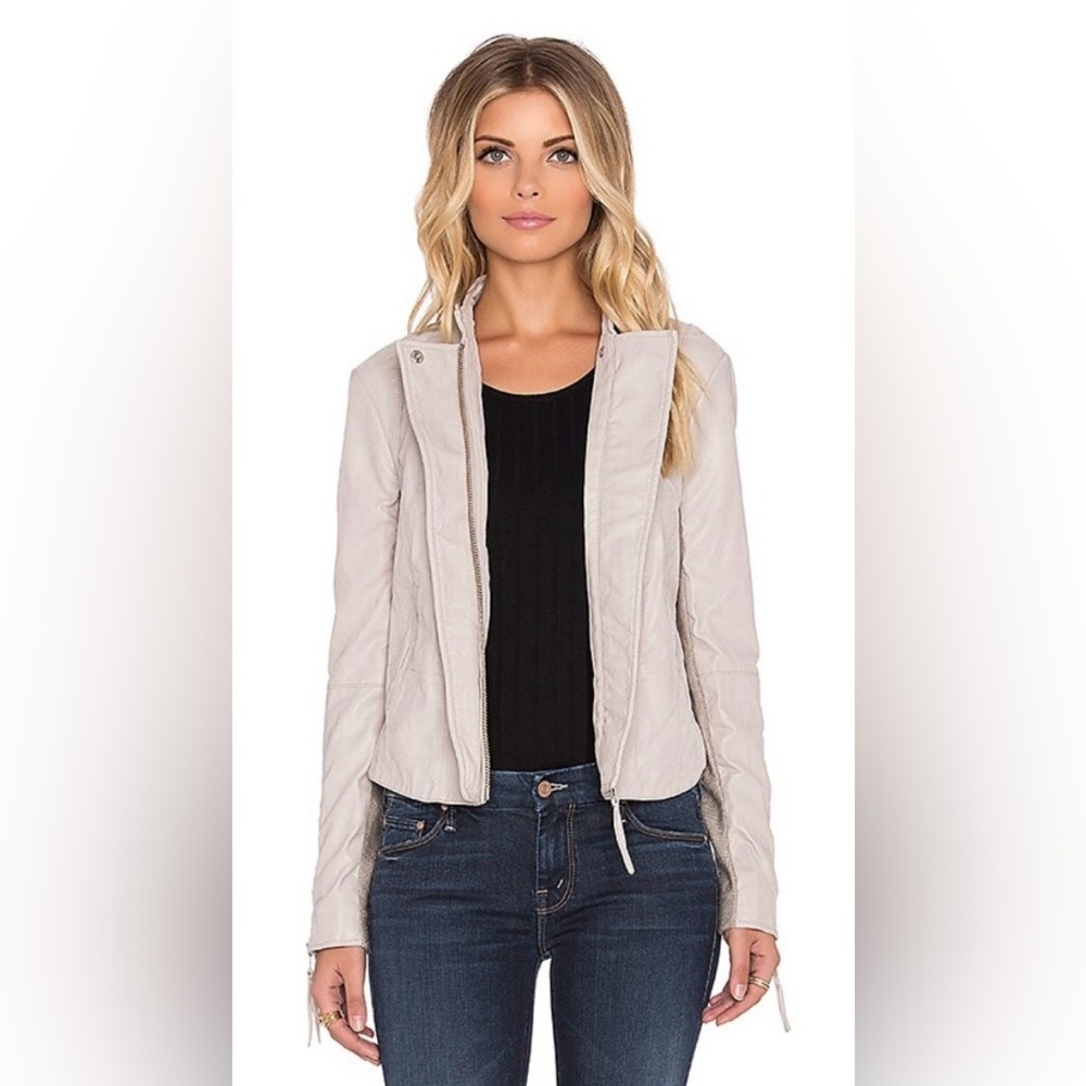 Free People- Cool and Clean Moto Vegan Leather Jacket- Ivory- Size 8- Excellent!